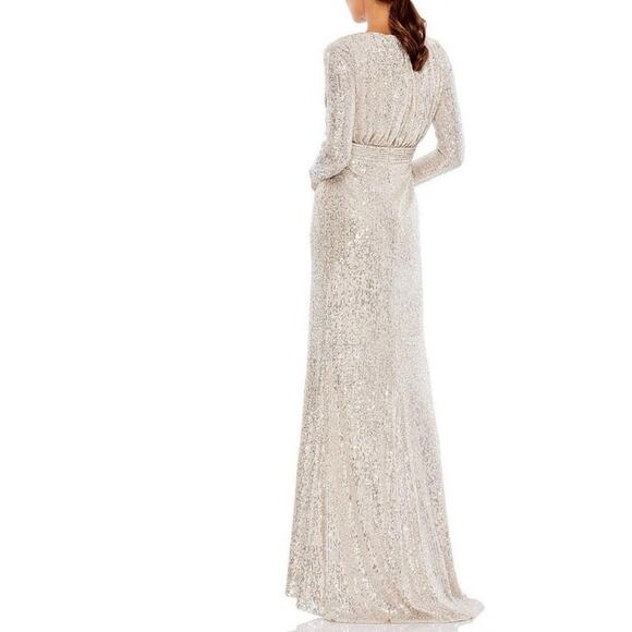 Ieena Mac Duggal Sequin Evening Gown White Champagne Leg Slit Size 16 - Picture 4 of 11